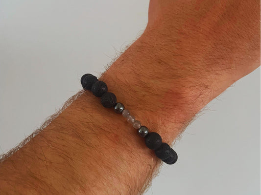 Black lava stone mens bracelet