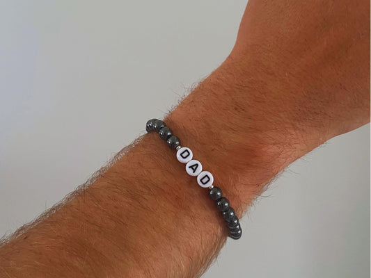 Grey hematite mens personalised bracelet
