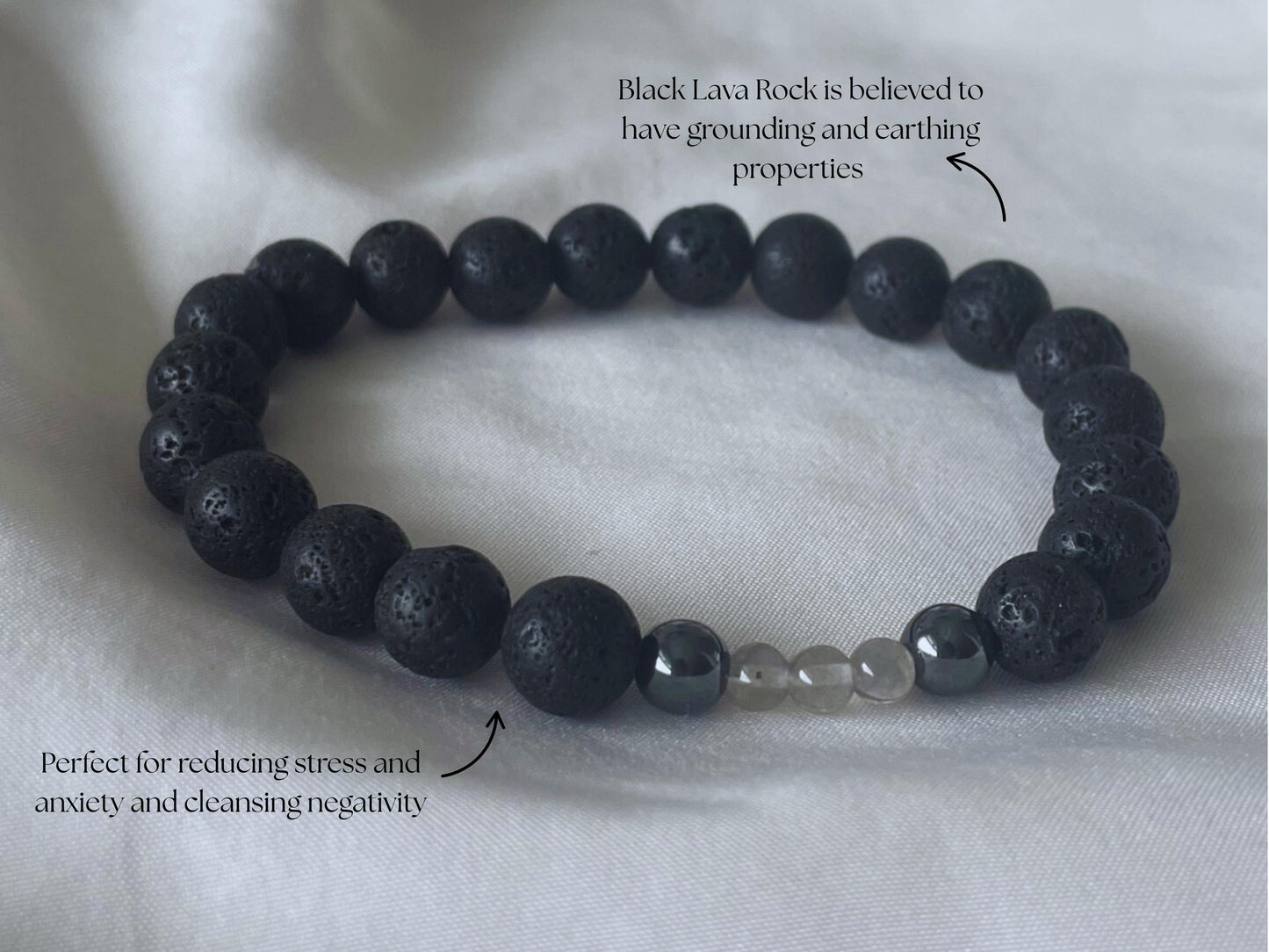 Black lava stone mens bracelet