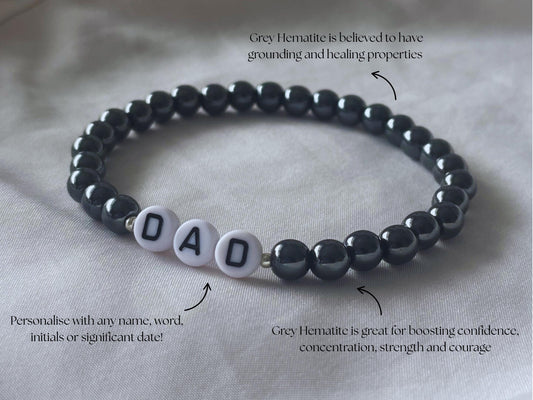 Grey hematite mens personalised bracelet