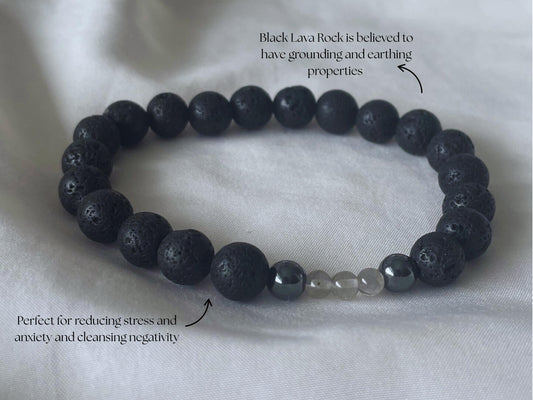 Black lava stone mens bracelet