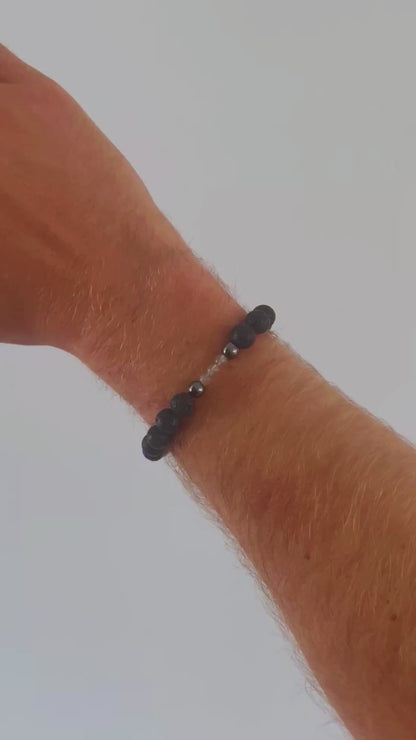 Black lava stone mens bracelet